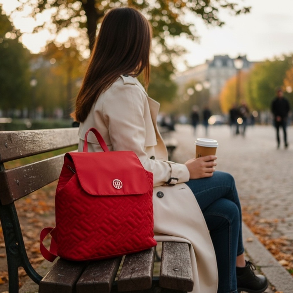 Tommy‎ Hilfiger Red Quilted Backpack
